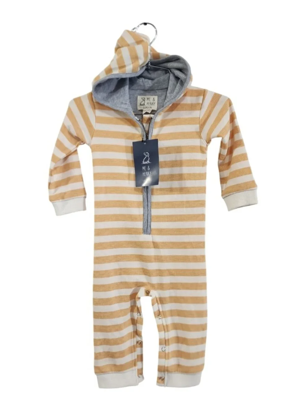 NWT - ME & HENRY Light Orange Stripe Hooded Romper - 100% cotton - Size 12/18m